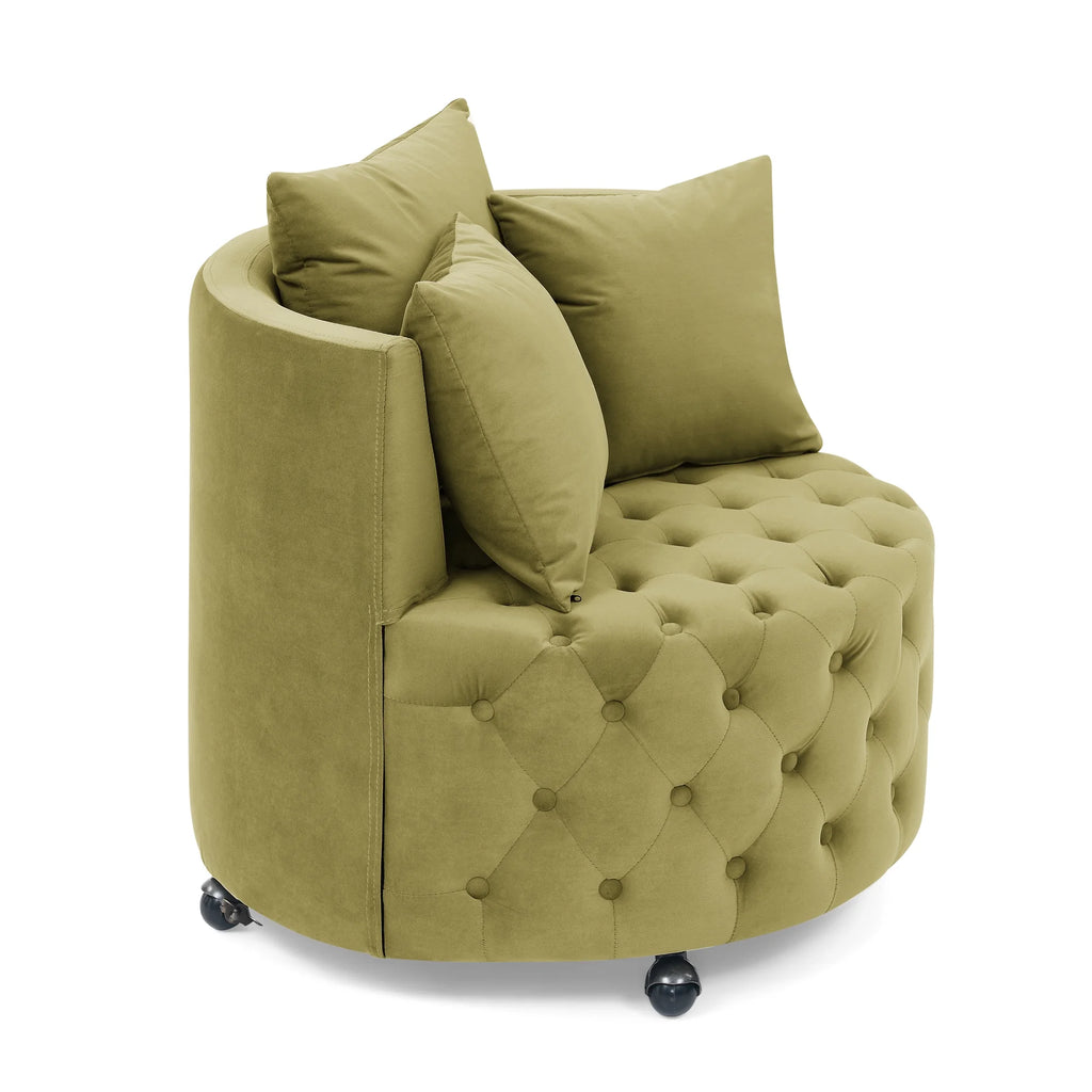 Khaki Green Velvet Swivel Chair with Wheels H93611