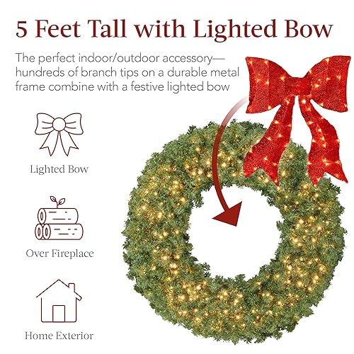 36in Artificial Pre-Lit Fir Christmas Wreath with 150 LED Lights L4266