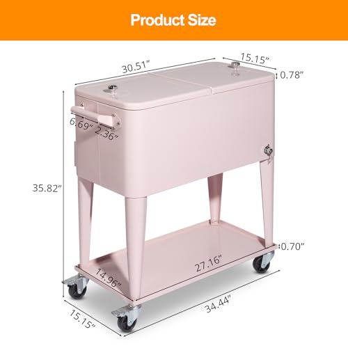 80 Quart Rolling Ice Chest on Wheels Drink Cooler Cart with Shelf R537549