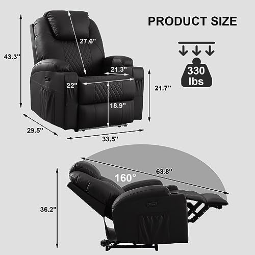 Brown PU Leather Power Recliner Chair with Heat and Massage J683