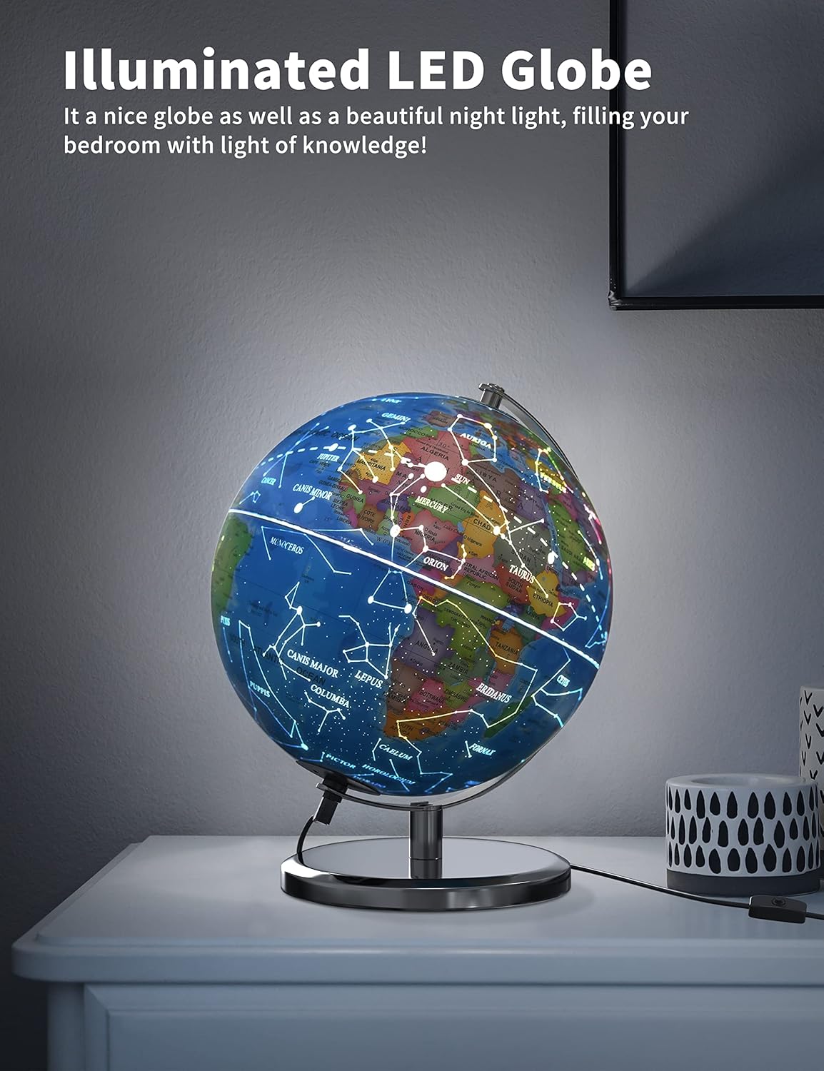 9" LED Illuminated World Globe with Stand and Heavy Metal Base O401822