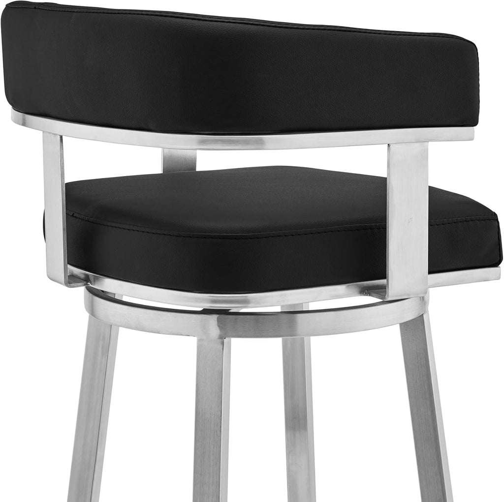 Black Faux Leather and Brushed Stainless Steel Swivel Bar Stool J227