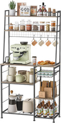 35.8" Large Farmhouse Coffee Station with 12 Hooks and Pull-Out Wire Basket, Coffee Bar Cart Table with Storage Shelves Rustic Brown G2373