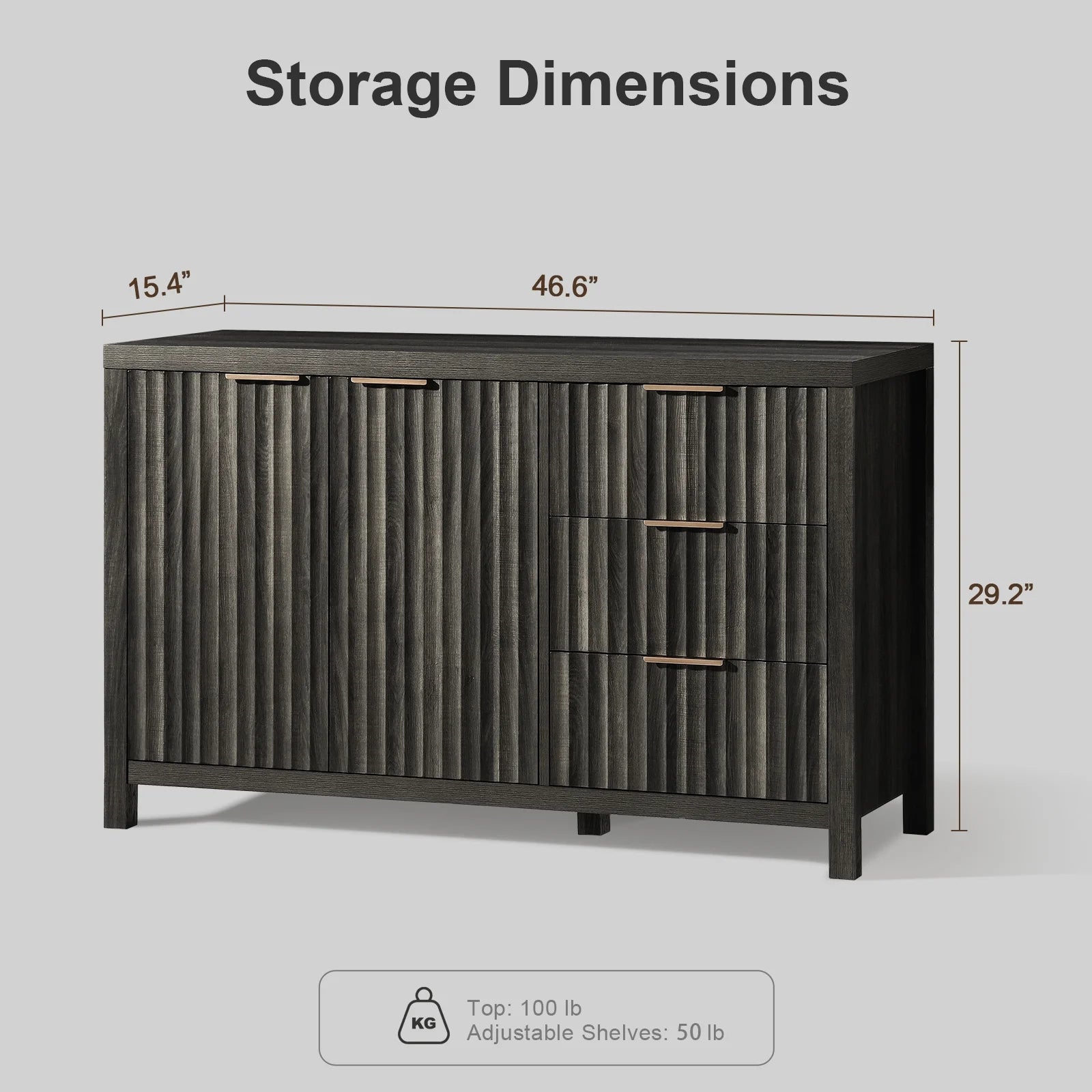 Black Oak Buffet Sideboard Storage Cabinet with Drawer and Doors E84898