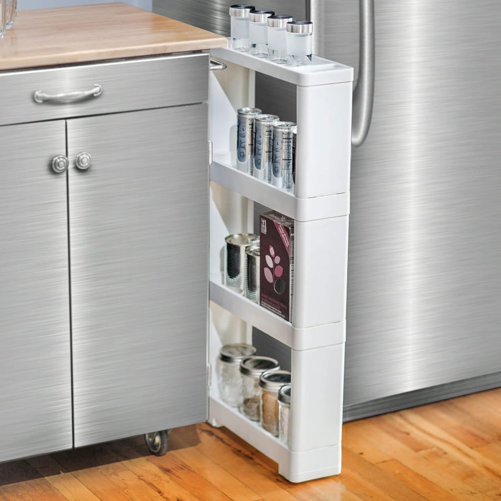 White 4 Tiers Slim Rolling Storage Cart O229