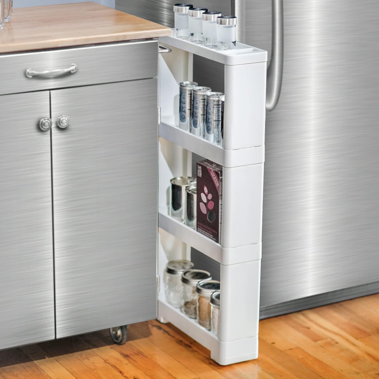 White 4 Tiers Slim Rolling Storage Cart O229