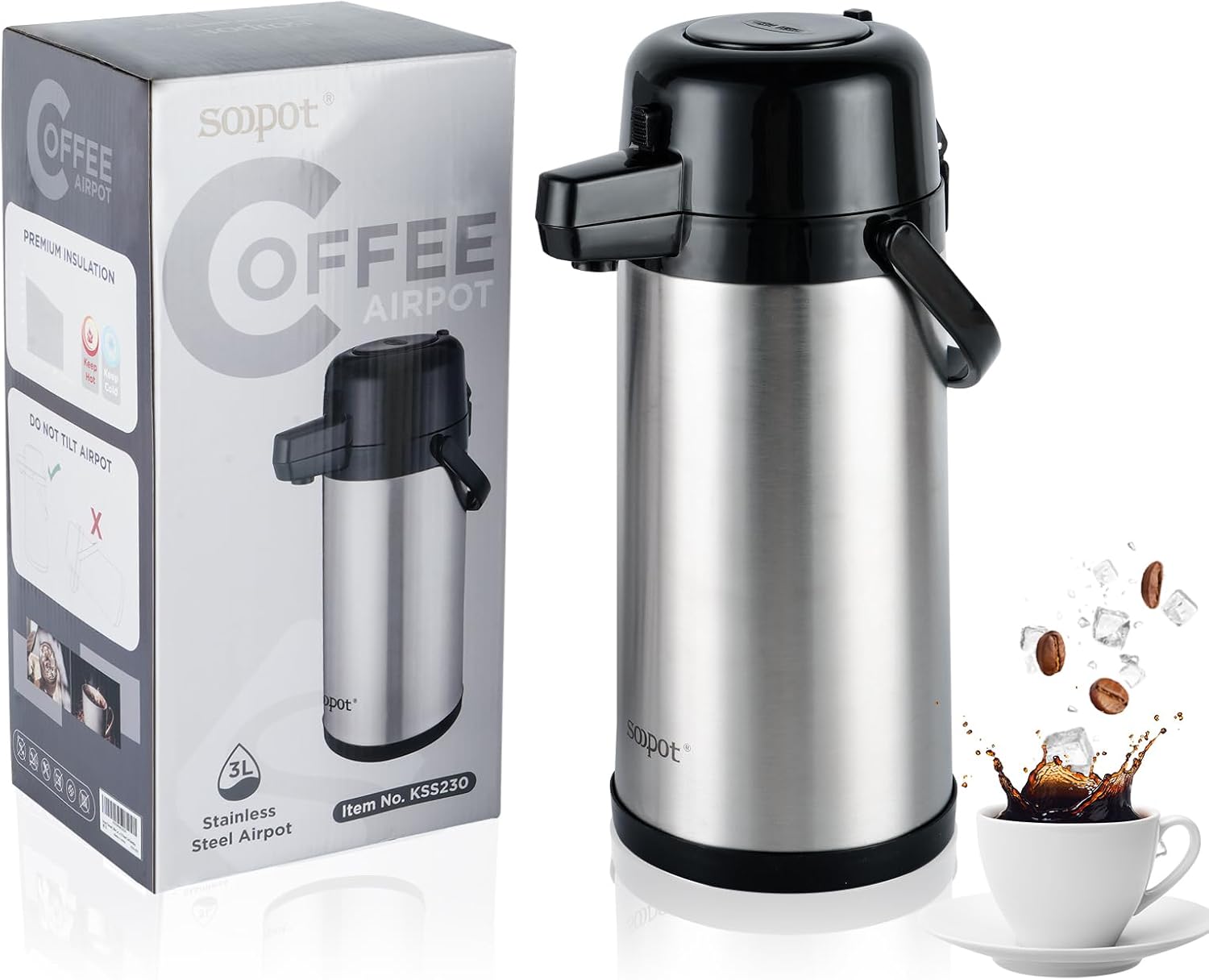 102oz Stainless Steel Thermal Insulated Coffee Dispenser with Pump N2114