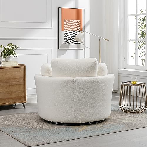 Ivory Sherpa Swivel Accent Barrel Chair with 3 Pillows B35188