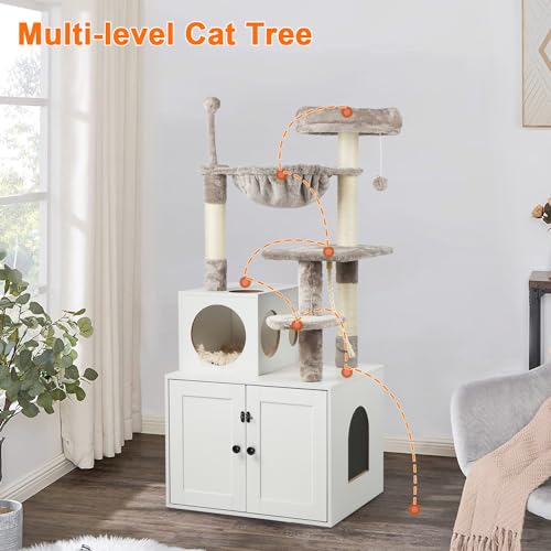 Large Wood Cat Tree with Litter Box Enclosure B68128