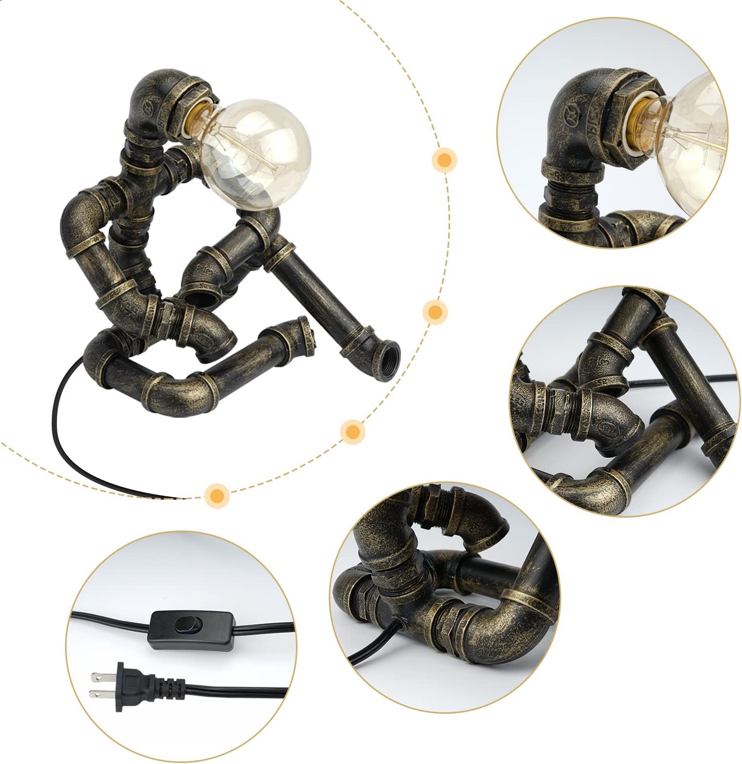Bronze Iron Pipe Table Lamp with Button Switch J66513
