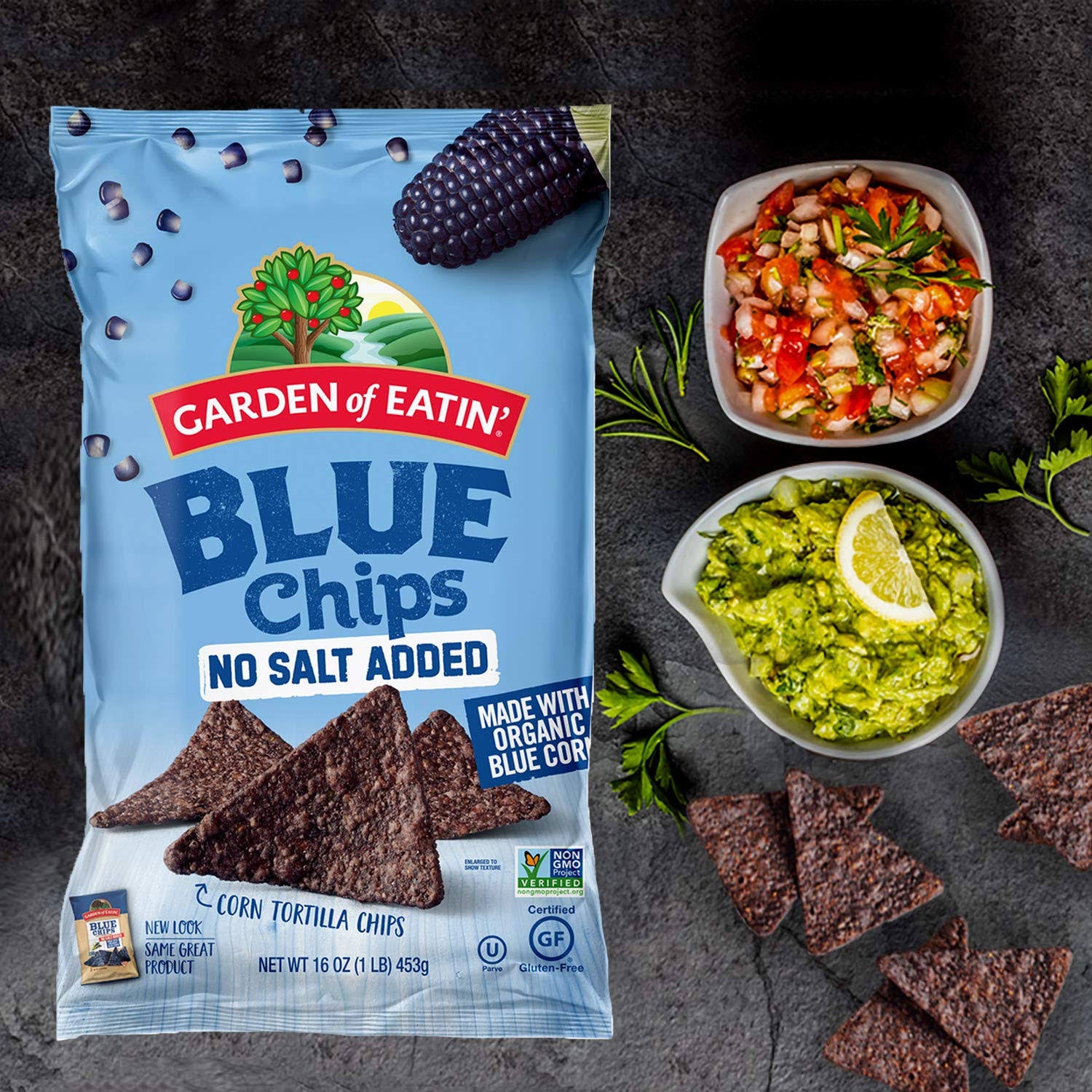 No Salt Added Blue Corn Tortilla Chips 16 oz. N40267