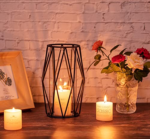 2Pcs Gold Pillar Hurricane Candle Holders, Clear Glass Candleholders with Geometric Metal Rack Stand, 8.5" M277628