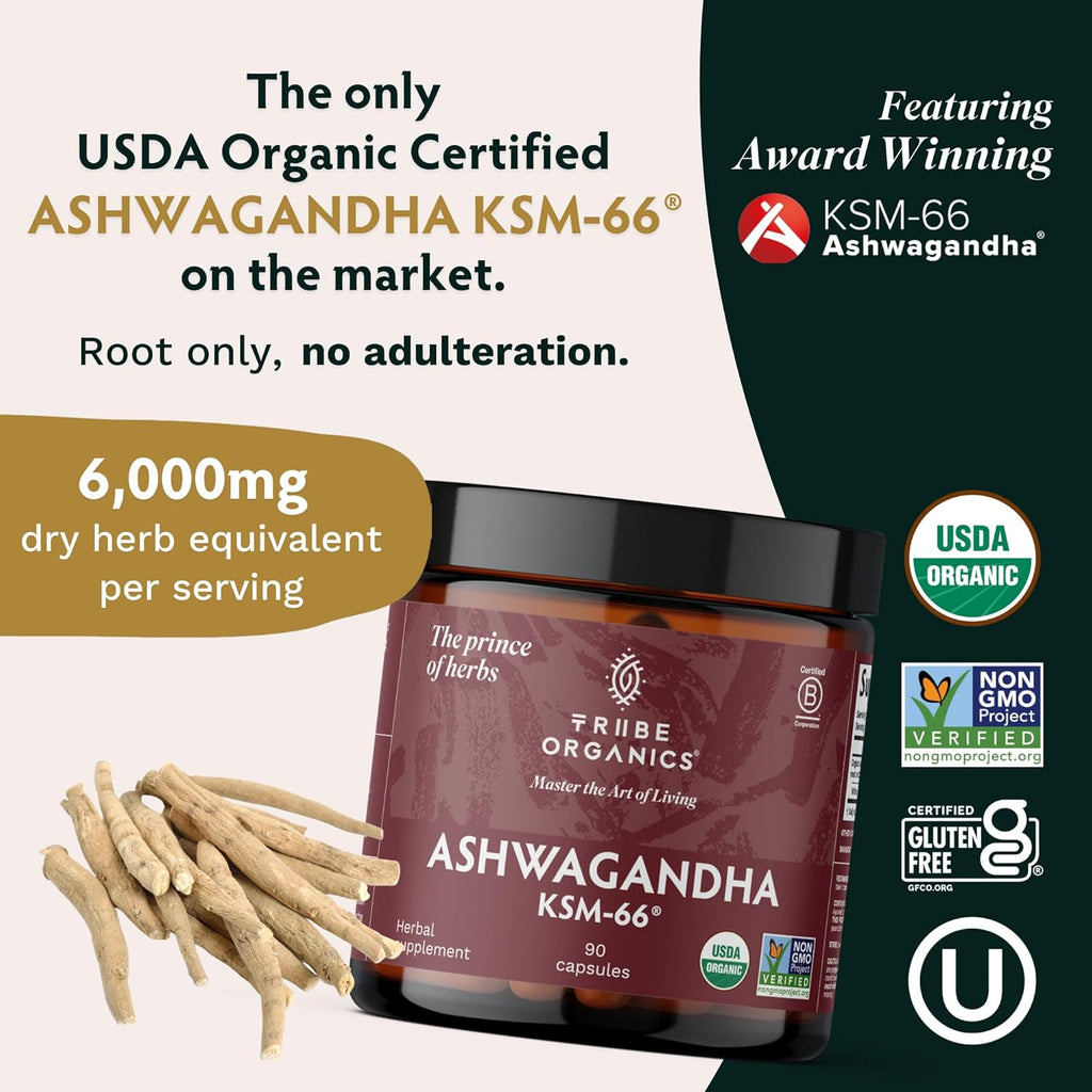 90 Capsules Organic Ashwagandha Root Powder Supplement C1318