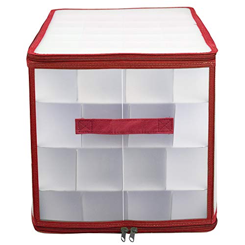 64 Compartment Zippered Christmas Ornament Box with Handles Q5692