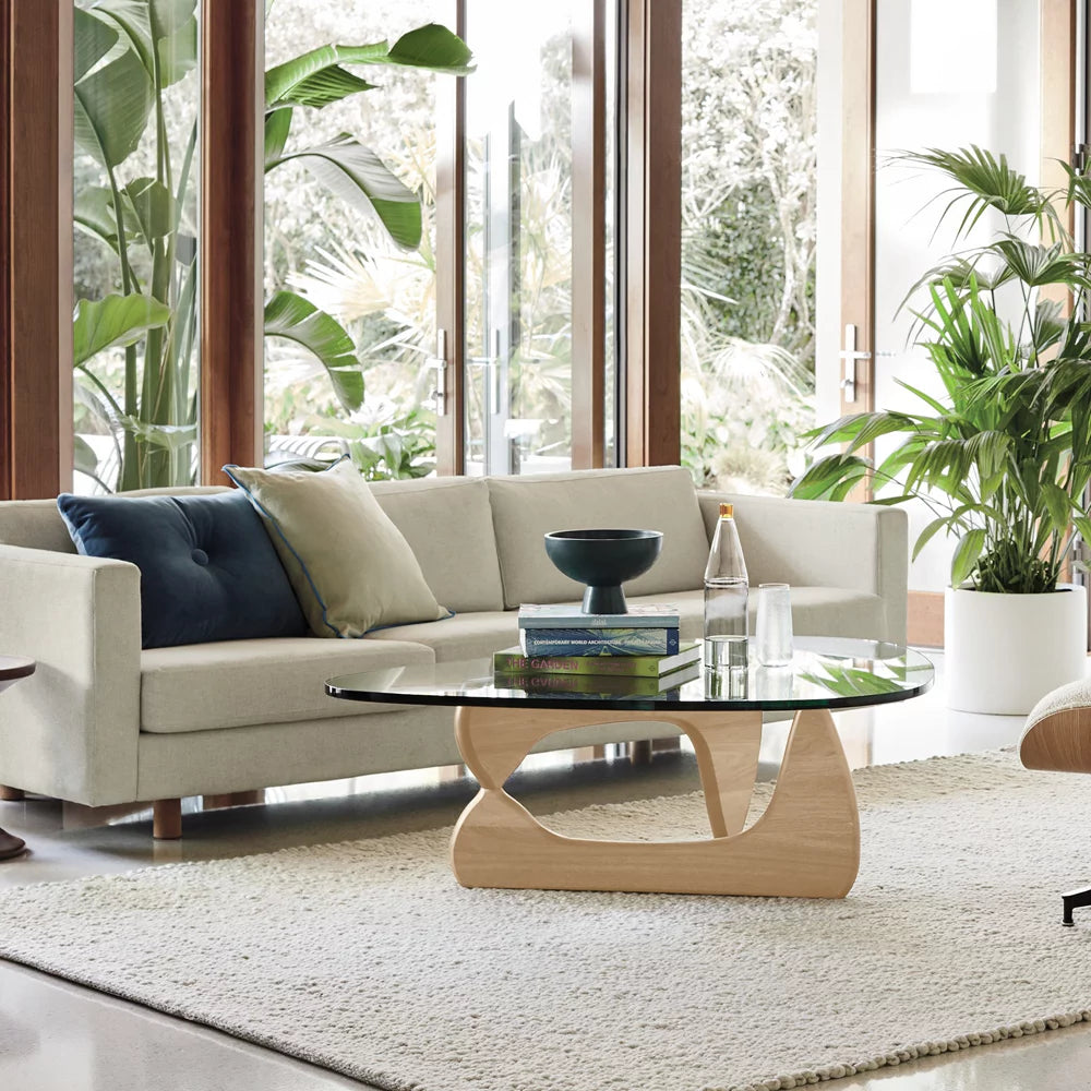 Triangle Tempered Glass Coffee Table Solid Wooden Base G393