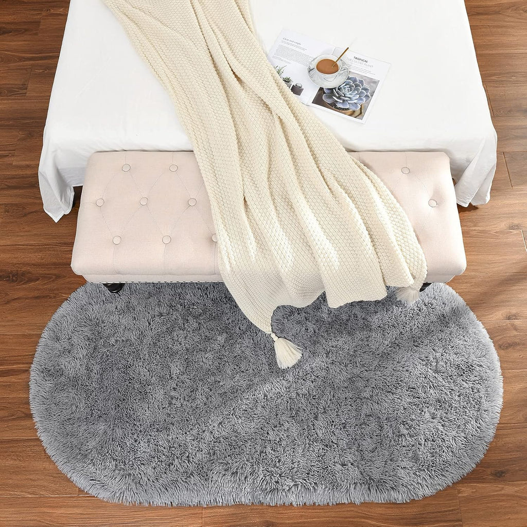 Grey & Rainbow Shag Oval Area Rug Set of 2 I4084