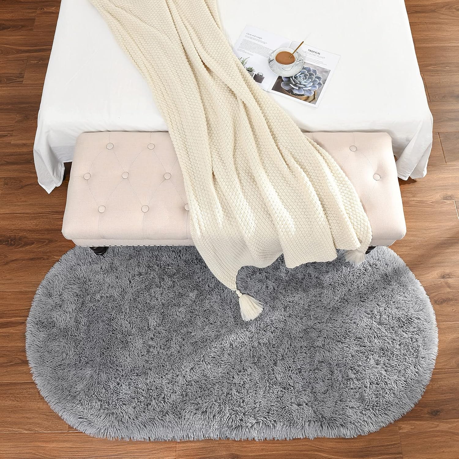 Grey & Rainbow Shag Oval Area Rug Set of 2 I4084