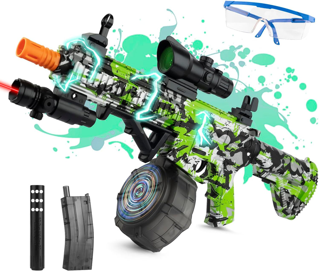 Large Gel Ball Blaster with Drum & Mag, Automatic and Manual Splatter Blaster with 40000 Gel Rounds, Electric Splat Blaster and Goggles (Green) H562692