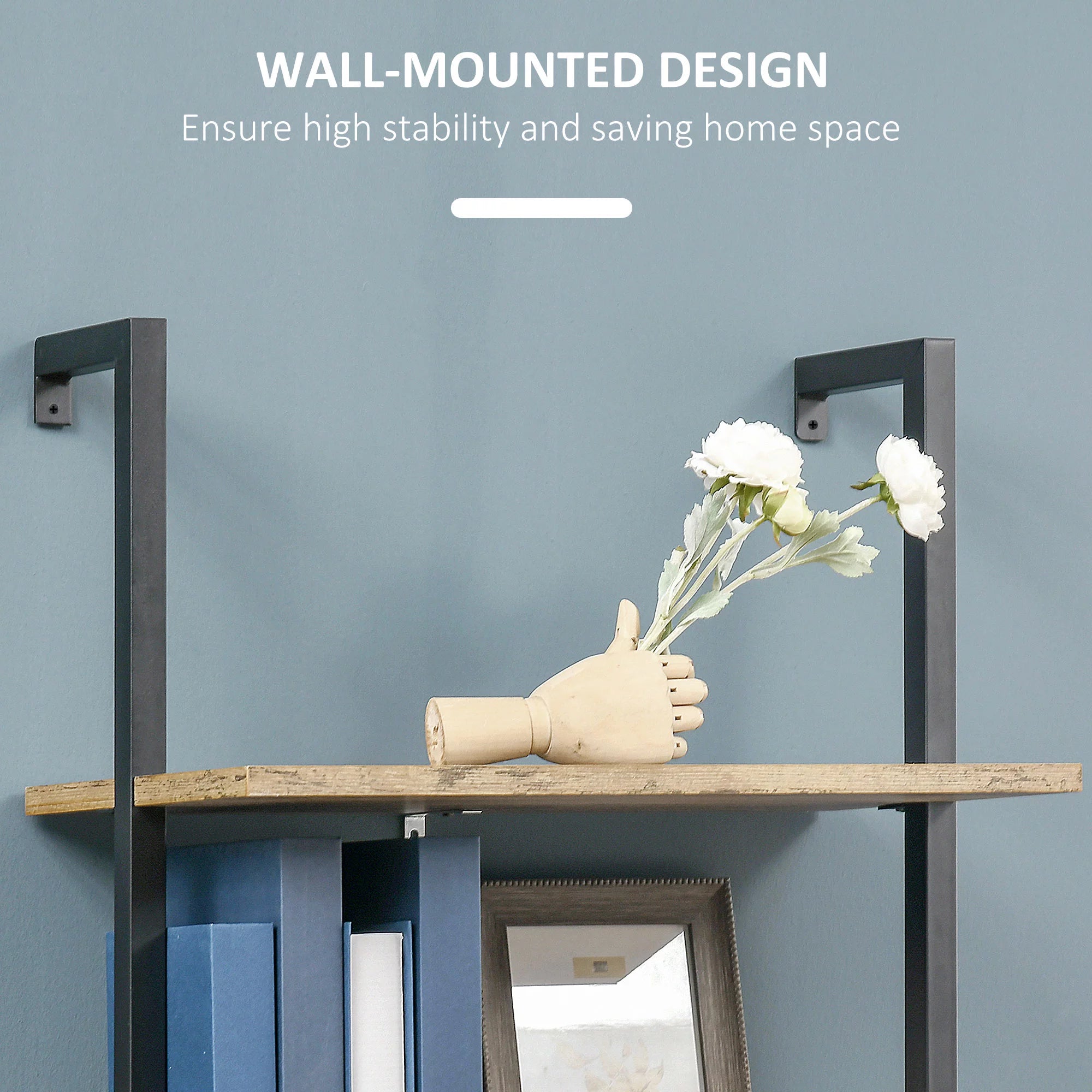 Brown 5 Tier Ladder Shelf with Metal Frame A652