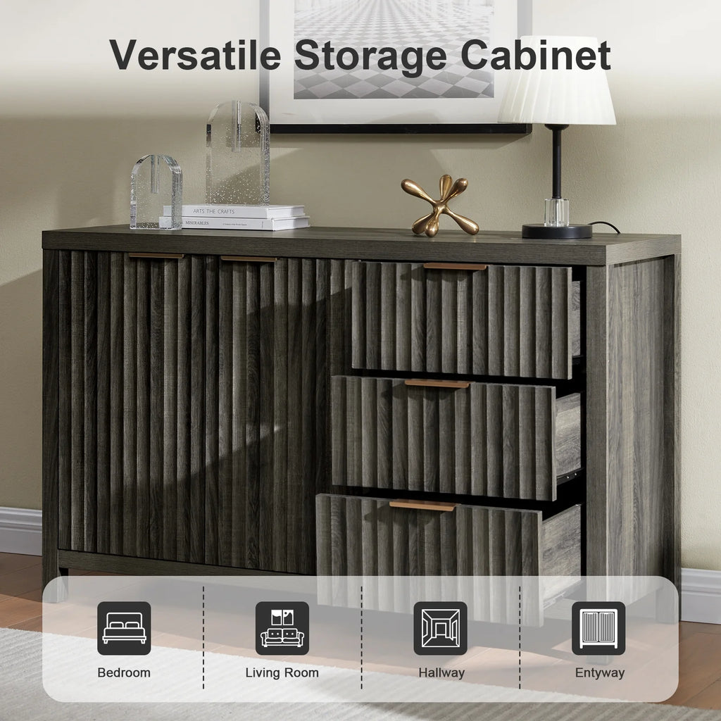 Black Oak Buffet Sideboard Storage Cabinet with Drawer and Doors E84898