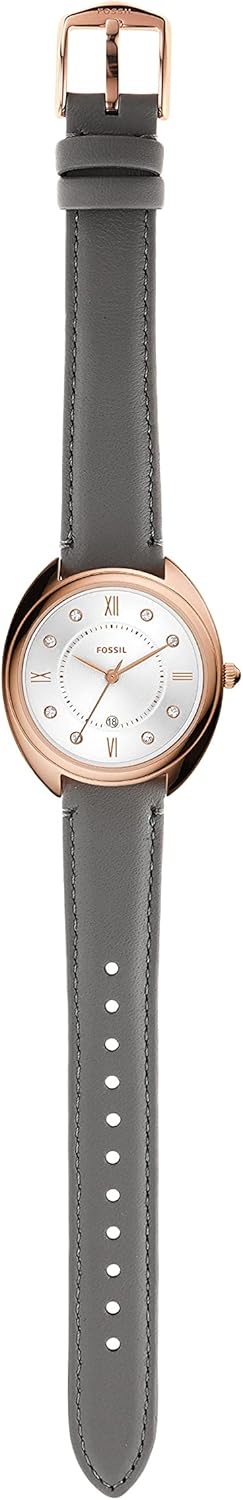 Rose Gold Grey Quartz Stainless Steel and Eco-Leather Three-Hand Watch L4093