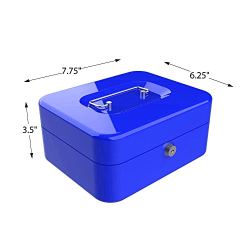 Blue 8-Inch Key Lock Cash Box with Coin Tray Z163578