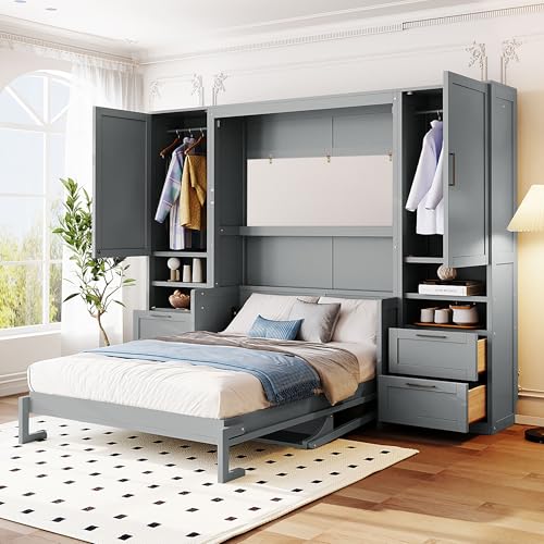 Gray Queen Size Murphy Bed with Desk M925