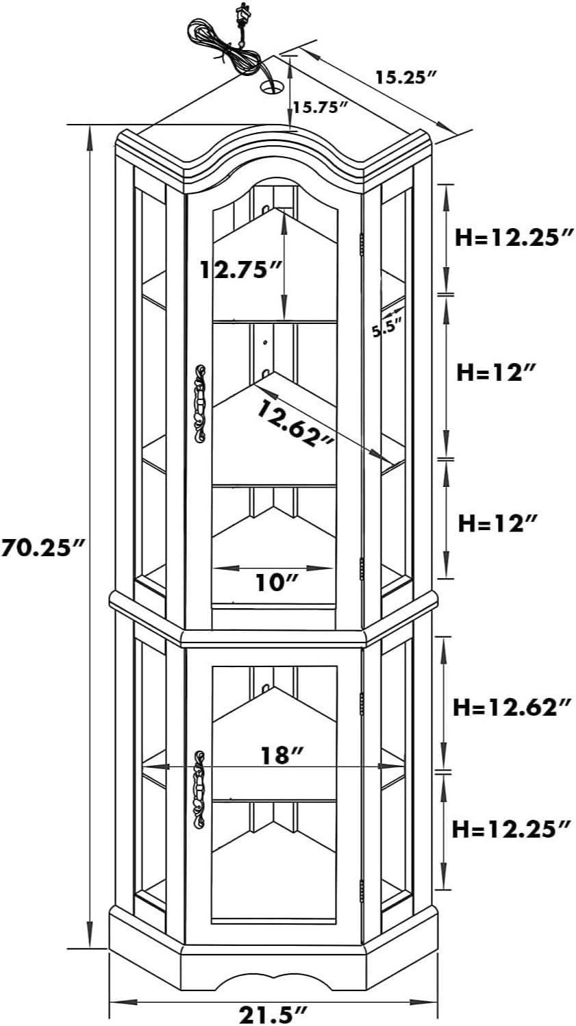 Walnut Corner Curio Cabinet with Glass Doors and Shelves B429047