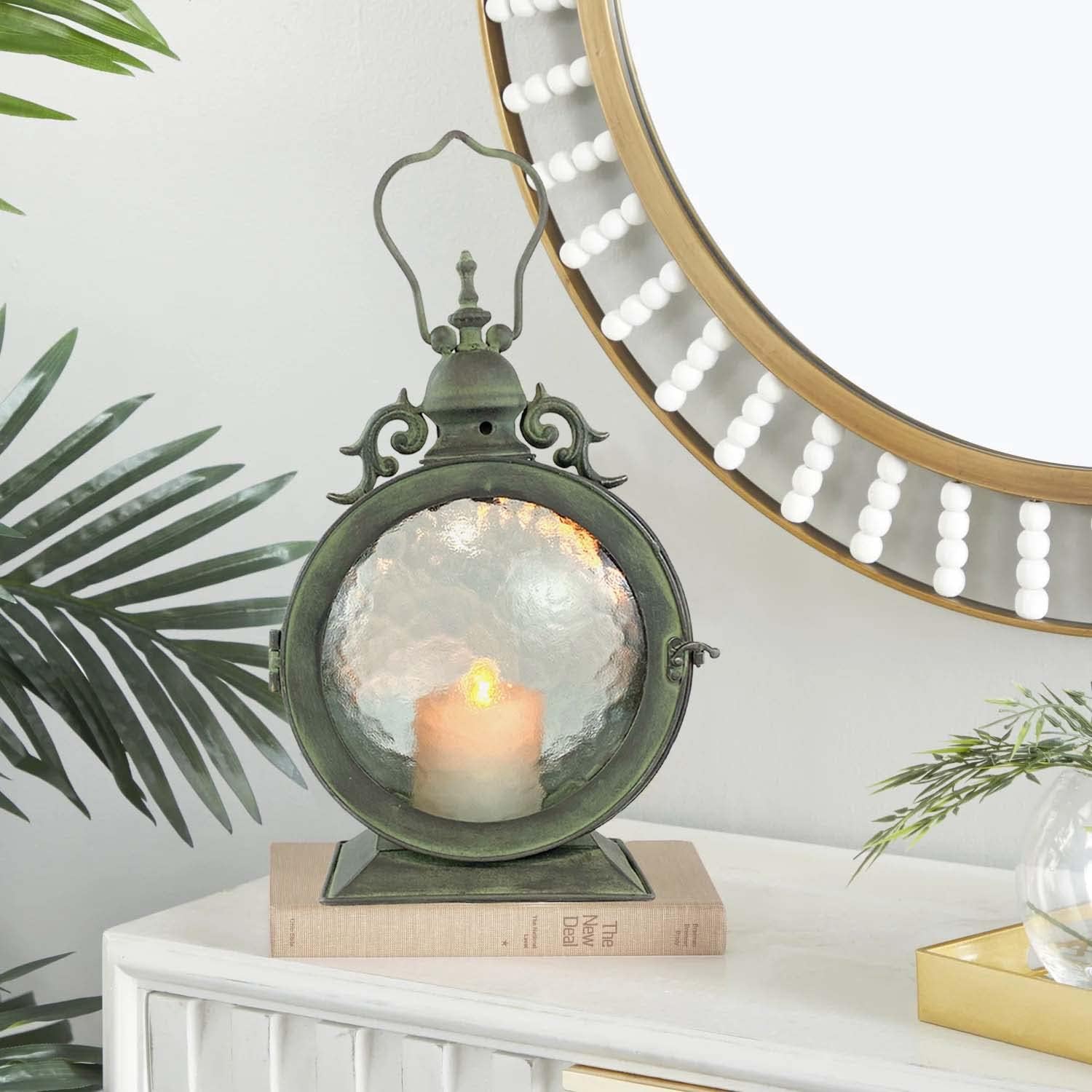 Metal Round Hanging Candle Lantern with Glass Insert G315