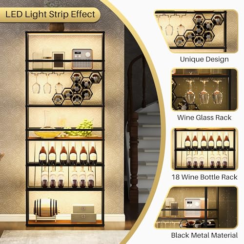 Black Gold 7-Tier Tall Bar Cabinet Wine Rack B91287