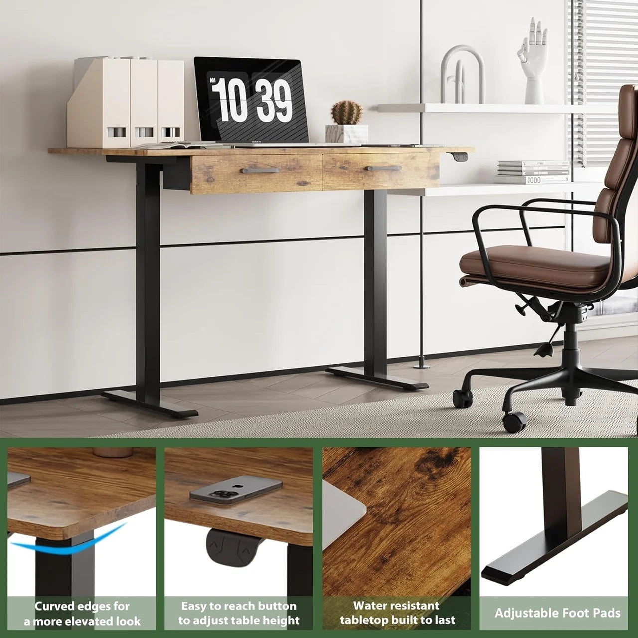 45" Electric Standing Desk with 2 Drawers Adjustable Height D96356
