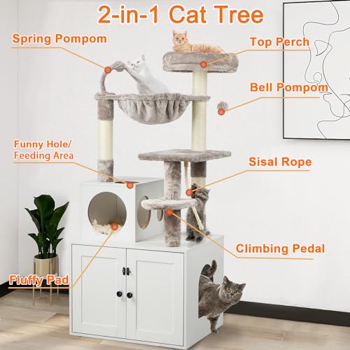 Large Wood Cat Tree with Litter Box Enclosure B68128