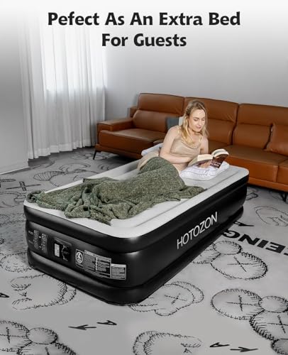 Twin Air Mattress with Built-in Pump, 18" Foldable Blue Air Bed L800