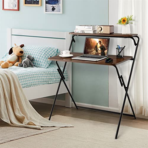 2 Tier Folding Brown Desk P594