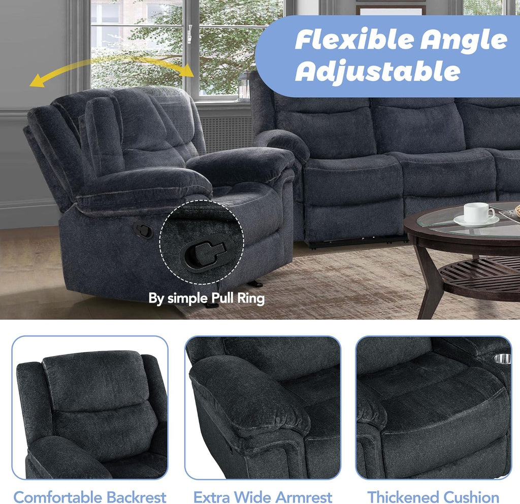 3-Piece Velvet Recliner Sofa Set with Cup Holders S4470