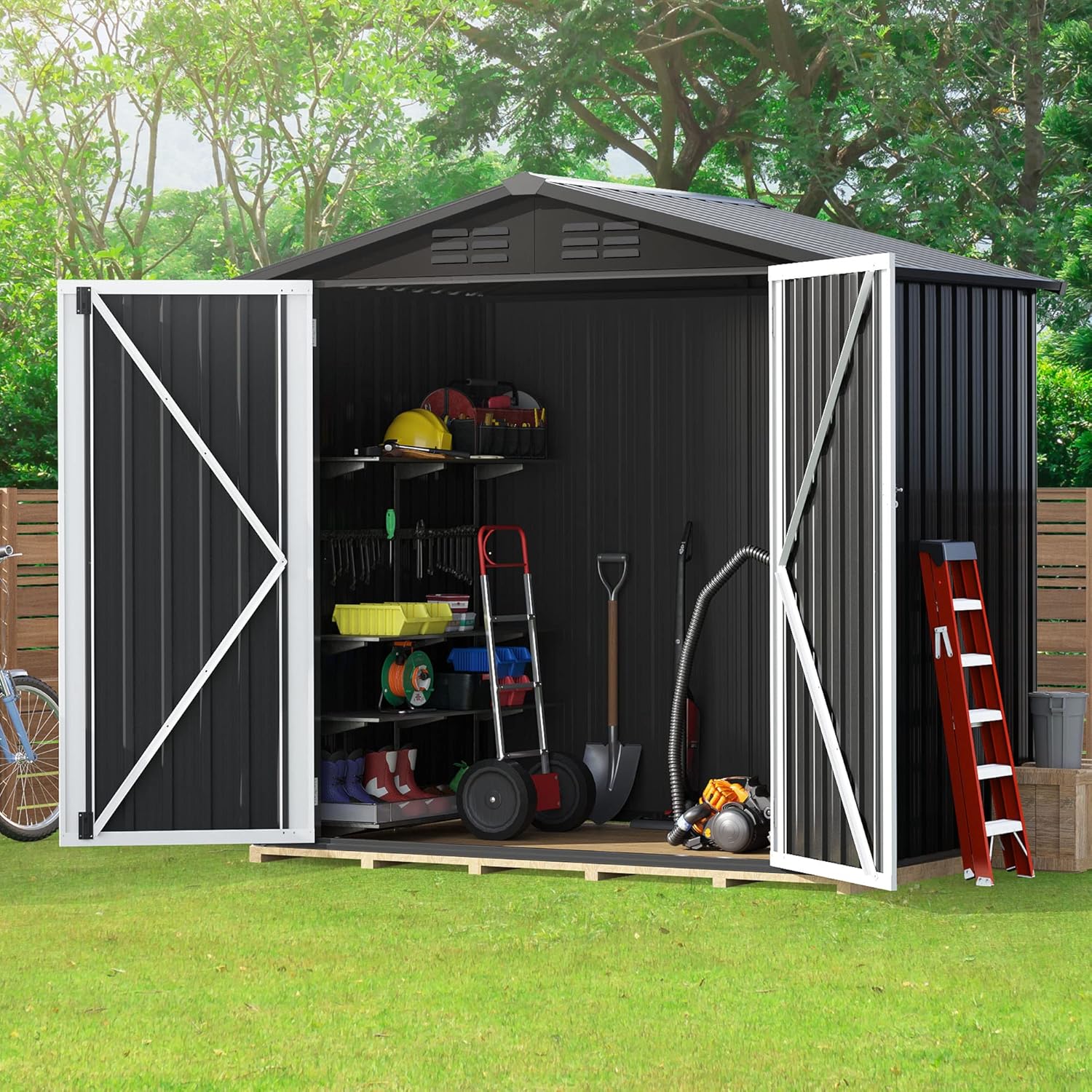 Black 6 x 4FT Metal Outdoor Storage Shed D676465