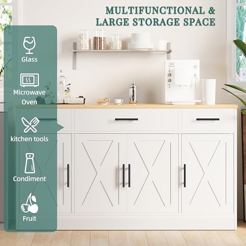 White 53.4" Wood Buffet Cabinet with 3 Drawers and 4 Doors N2279