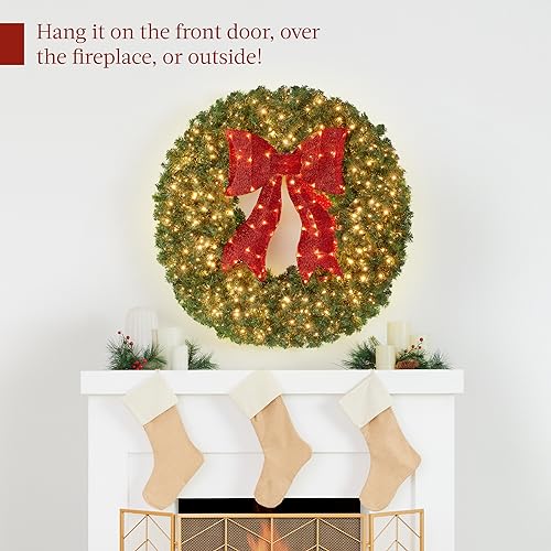 36in Artificial Pre-Lit Fir Christmas Wreath with 150 LED Lights L4266