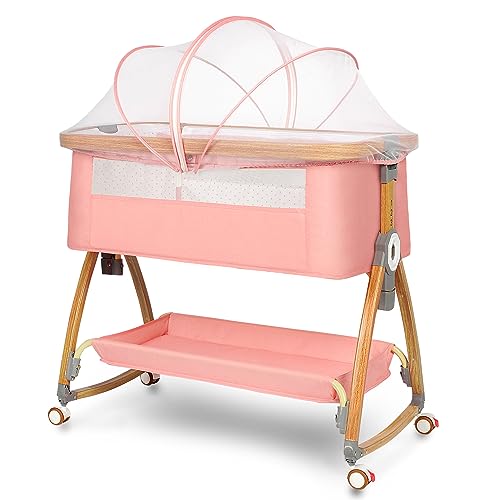Light Grey 6 Height Adjustable Bassinet with Wheels and Mosquito Net S59397