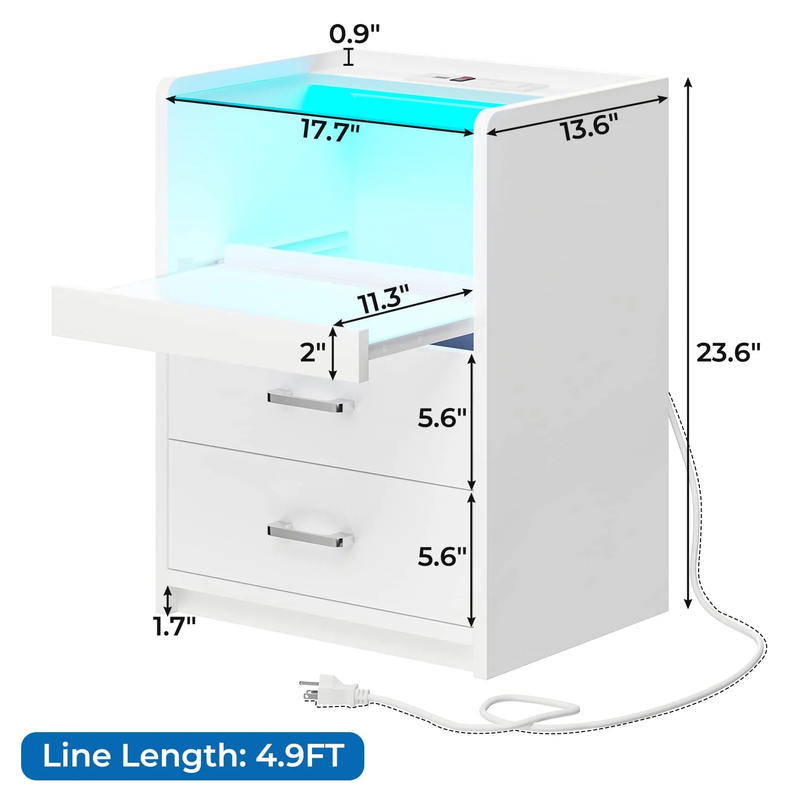 White LED Nightstand with 2 Drawers and Pull-Out Shelf Z37050