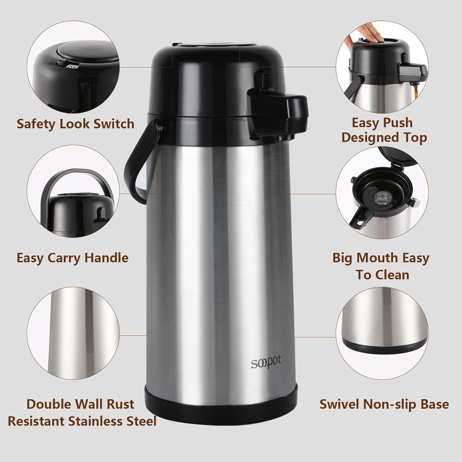 102oz Stainless Steel Thermal Insulated Coffee Dispenser with Pump N2114