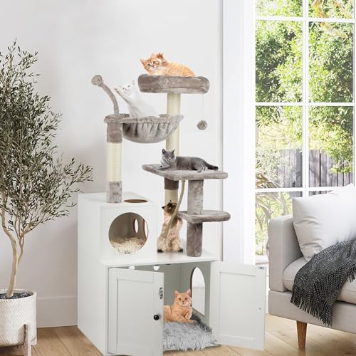 Large Wood Cat Tree with Litter Box Enclosure B68128