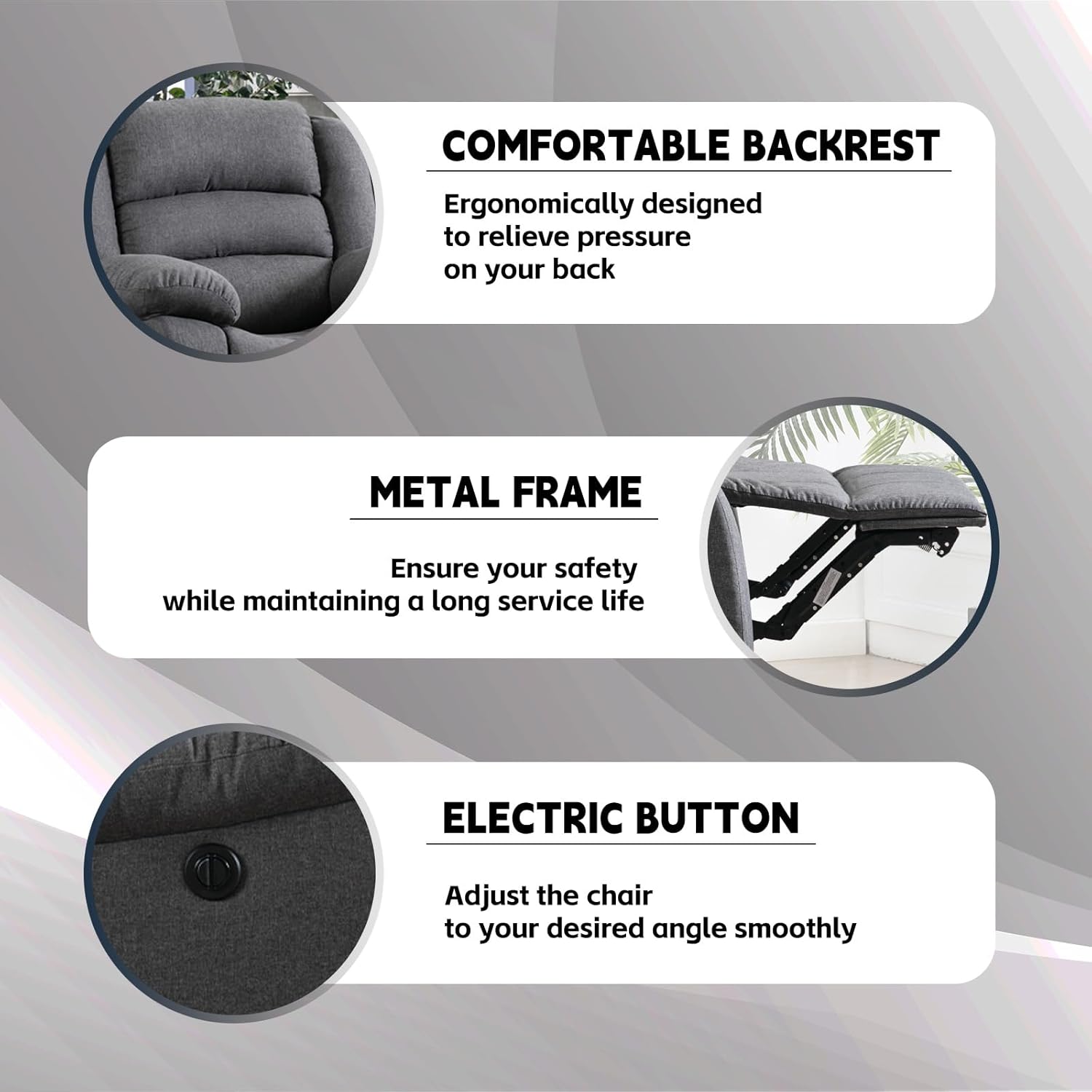 Grey Fabric Power Recliner Chair H73460