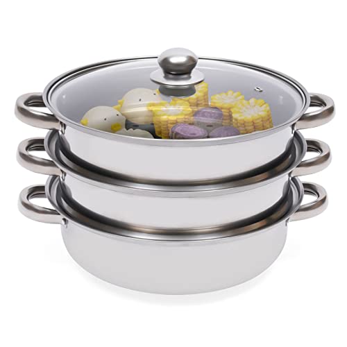 5-Tier Stainless Steel Steamer with Tempered Glass Lid T387231