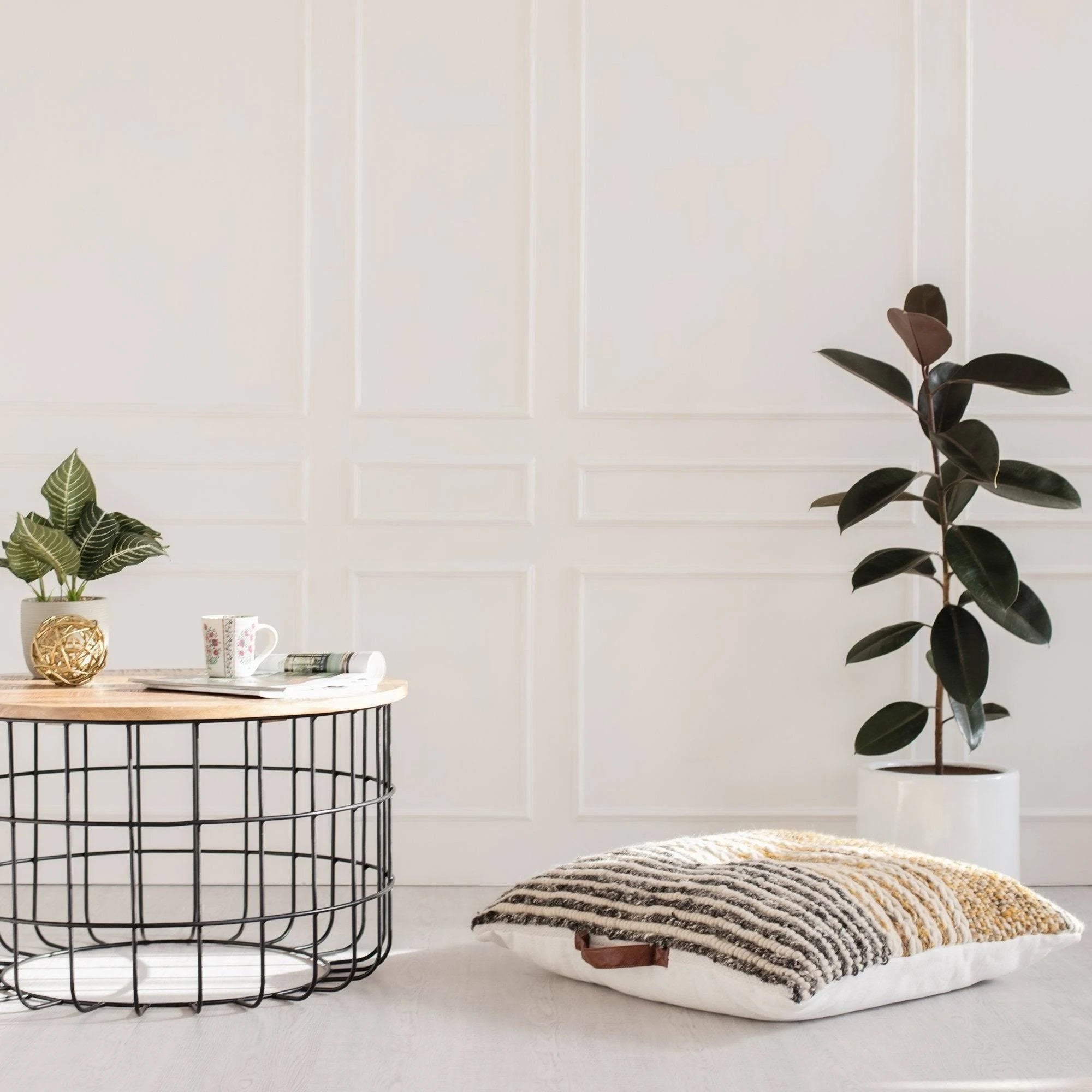 Black and Natural Wood Cage Coffee Table Q53123