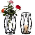 2Pcs Gold Pillar Hurricane Candle Holders, Clear Glass Candleholders with Geometric Metal Rack Stand, 8.5" M277628
