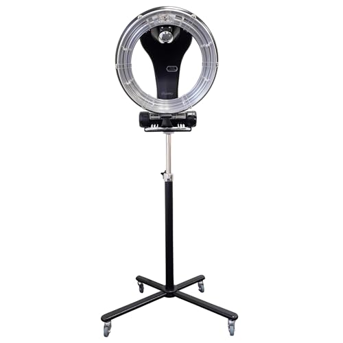 Professional Infrared Hair Color Processor & Multi-Function Dryer Accelerator w/Rolling Base - Heavy Duty Adjustable Standing Hair Dryer (Black) Z40928