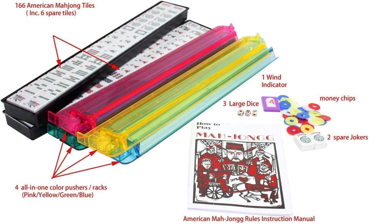 Mahjong Game Table with 166 Numbered American Tile Mahjong Set F218393