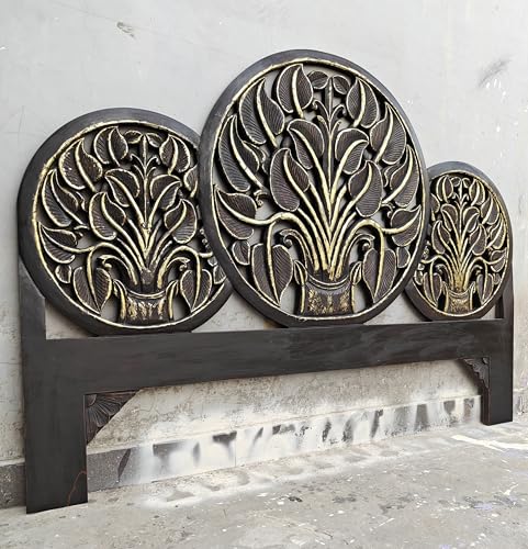 Queen Engineered Wood Headboard Black Gold Antique O778