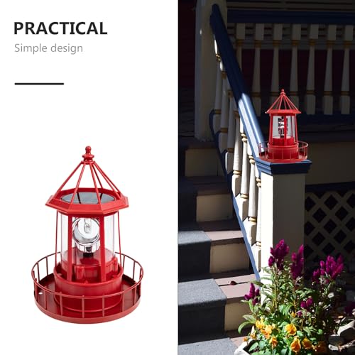 Red Solar Powered Rotating Lighthouse Lamp B9508